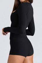 Square Neck Bow Long Sleeve Top & Shorts Set Lavish Daily