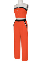 Wide-Leg Pant Suit with Wrap Detail Top Lavish Daily