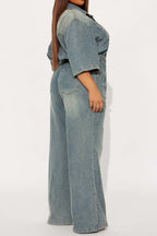 Stretch Denim Jumpsuit with Split Flare Legs Lavish Daily