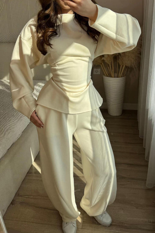 Tie-Waist Peplum Blouse & Trouser Set Lavish Daily