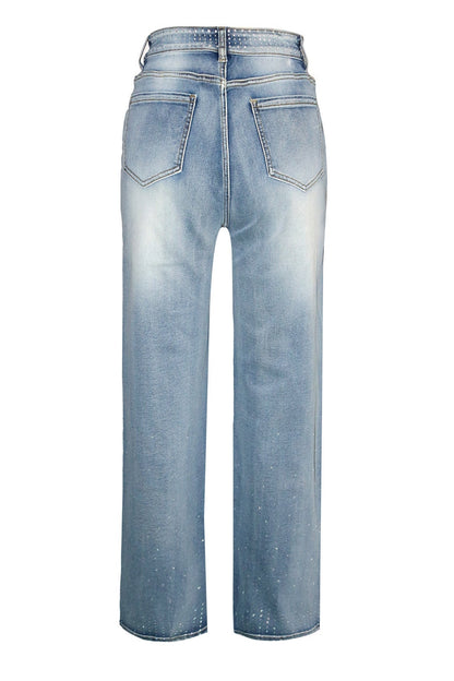 Rhinestone Straight Leg Jeans Pants Lavish Daily