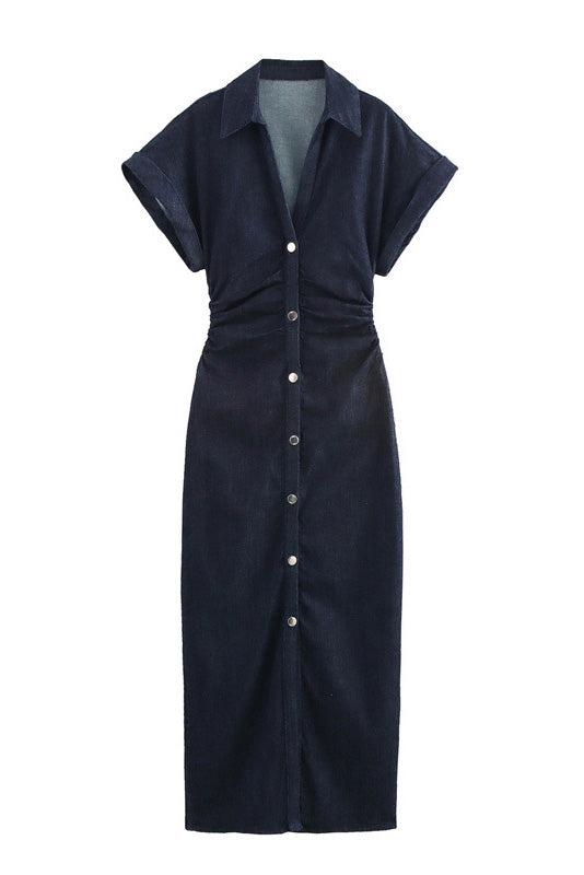 Denim Button Short Sleeve Dress Lavish Daily