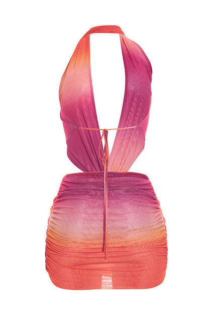 Plunging Halter Twist Front Cutout Mini Dress Lavish Daily