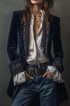 Velvet Embroidered Long Jacket LavishDaily
