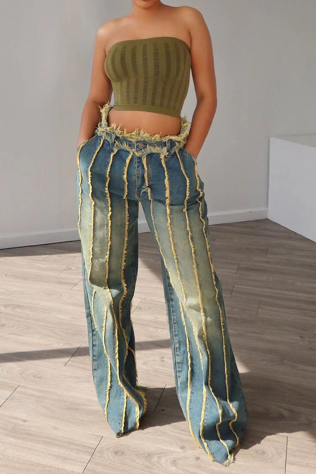 Vintage Wash Seam Straight Leg Jeans Lavish Daily