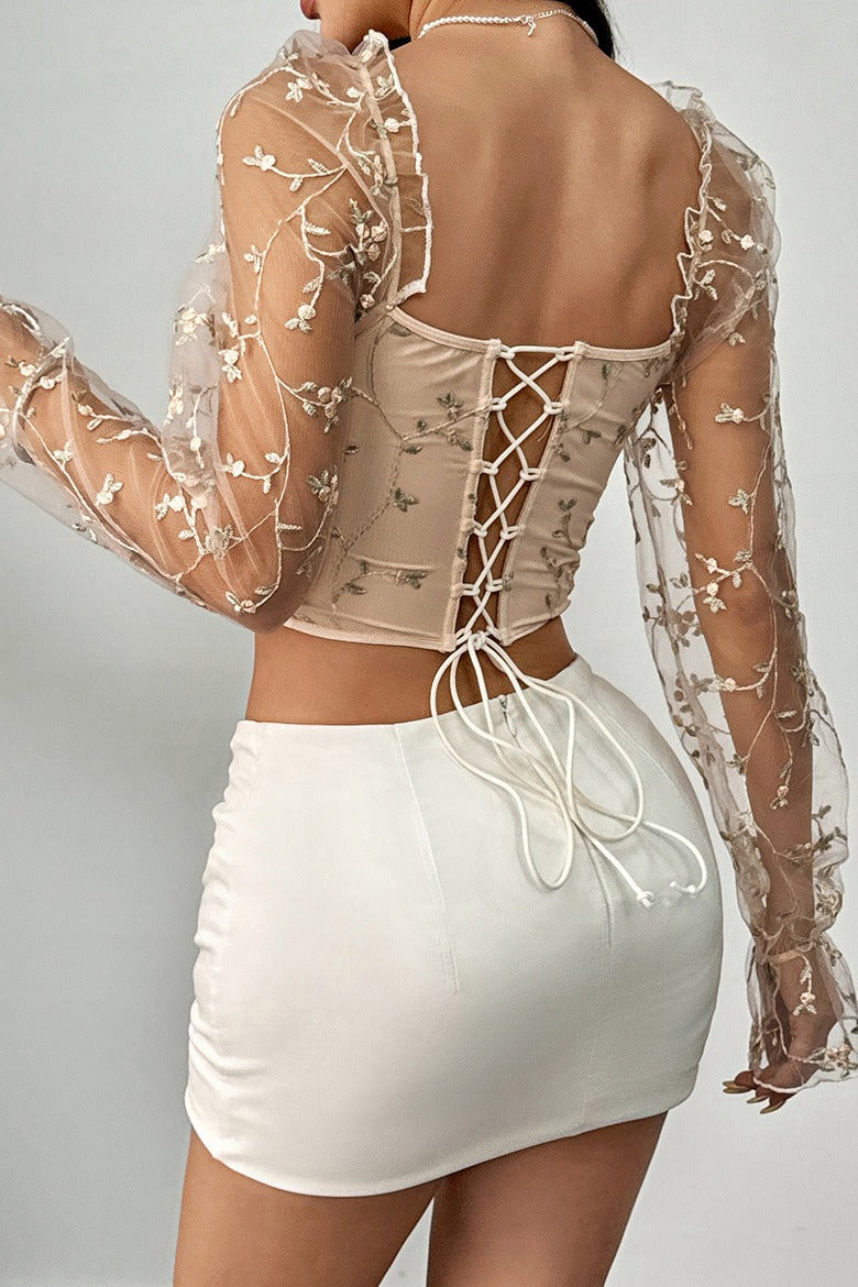 Sheer Mesh Embroidered Boned Corset Top Lavish Daily
