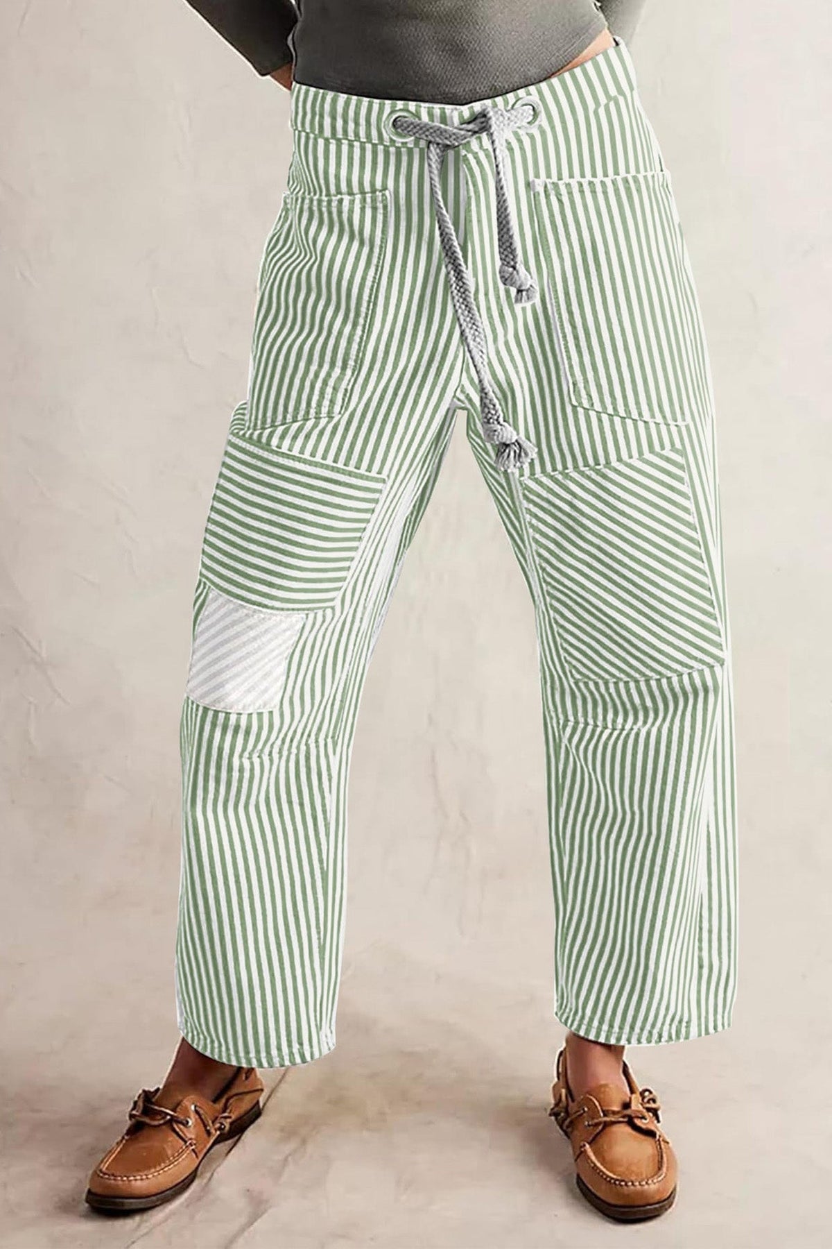 Loose Casual Striped Wide Leg Drawstring Trousers Lavish Daily