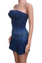 Pleated Denim Mini Dress Lavish Daily