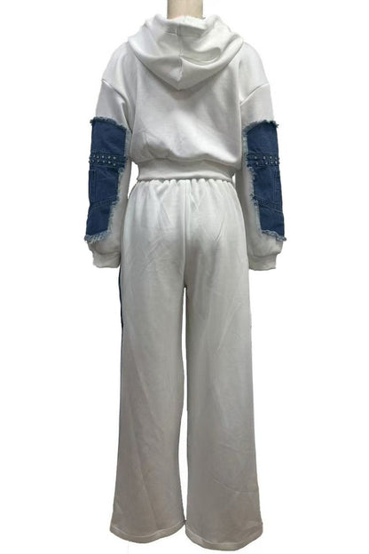 Studded Denim Patchwork Two Piece Set Lavish Daily