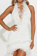 High Neck Cut Out Front Frilly Mini Dress Lavish Daily