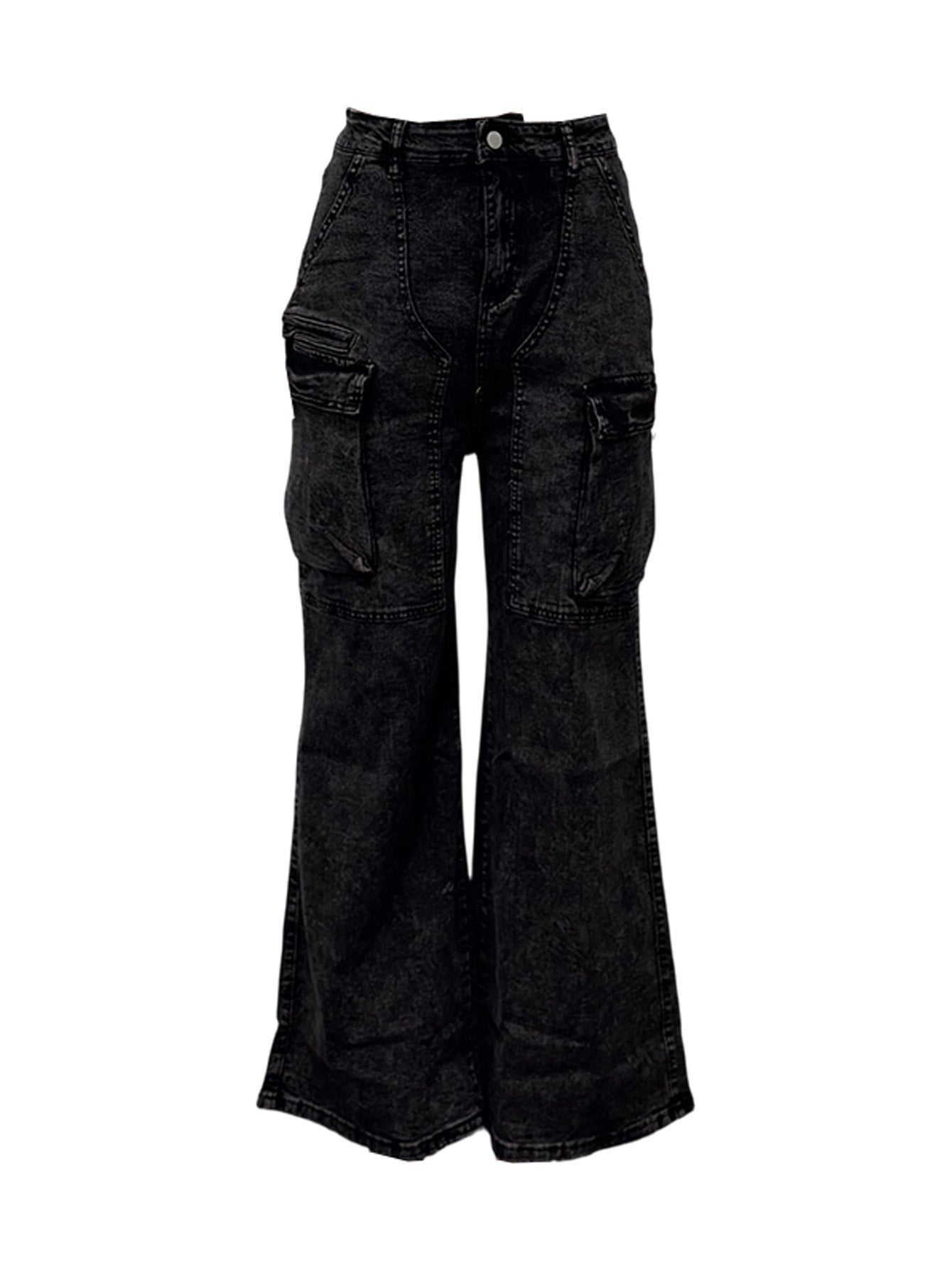 High-Rise Cargo Wide-Leg Utility Denim Jeans Lavish Daily