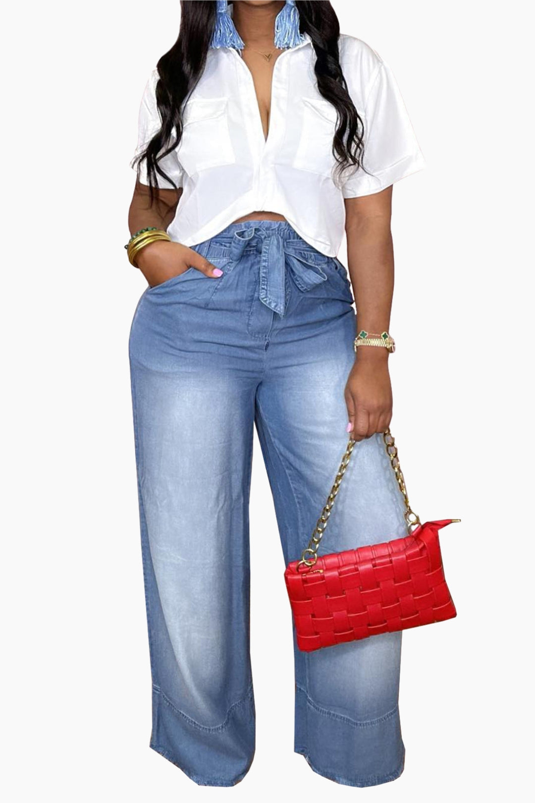 Drawstring Waist Wide Leg Jeans Lavish Daily