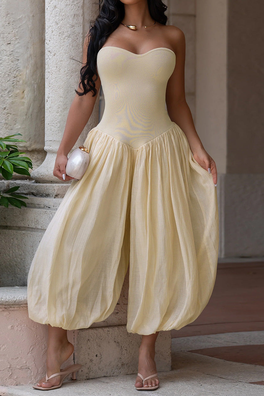 Strapless Sweetheart Pleated Balloon Jumpsuit Lavish Daily