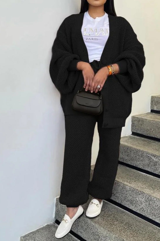 Knit Button-Front Cardigan & Pants Set Lavish Daily
