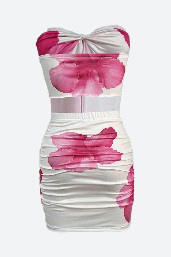 Printed Off Shoulder Tie Bodycon Mini Skirt Set Lavish Daily