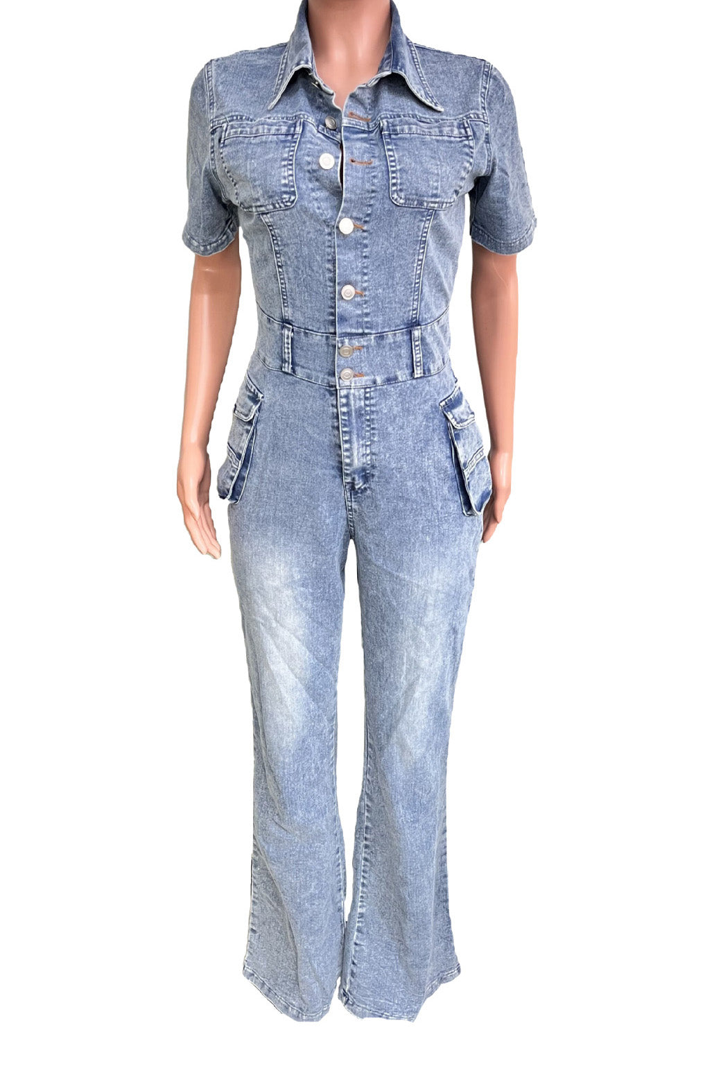 Turndown Collar Denim Jumpsuit Lavish Daily