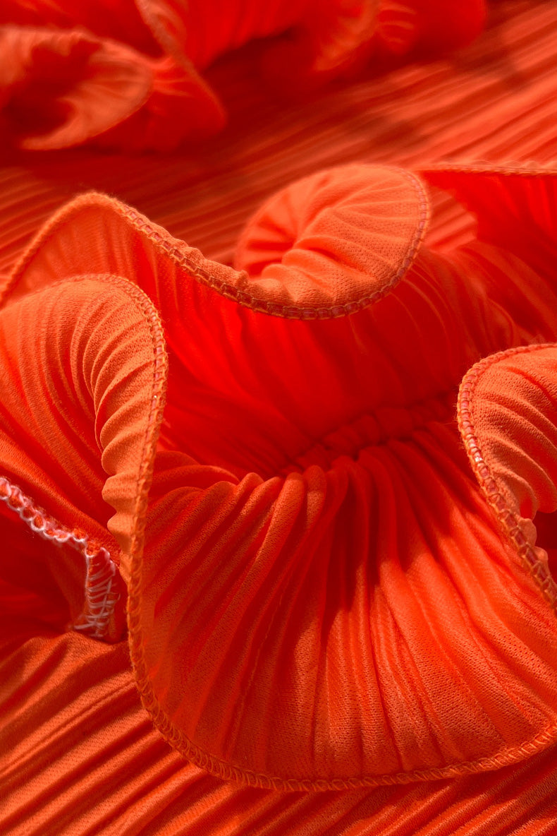 Ruffle 3D Floral V Neck Midi Dress LavishDaily