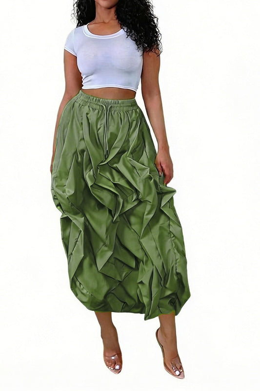 Ruched Drawstring Parachute Maxi Skirt Lavish Daily