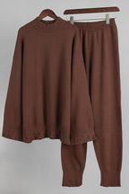 Distressed Knit Pants & Crew Neck Sweater Set Lavish Daily