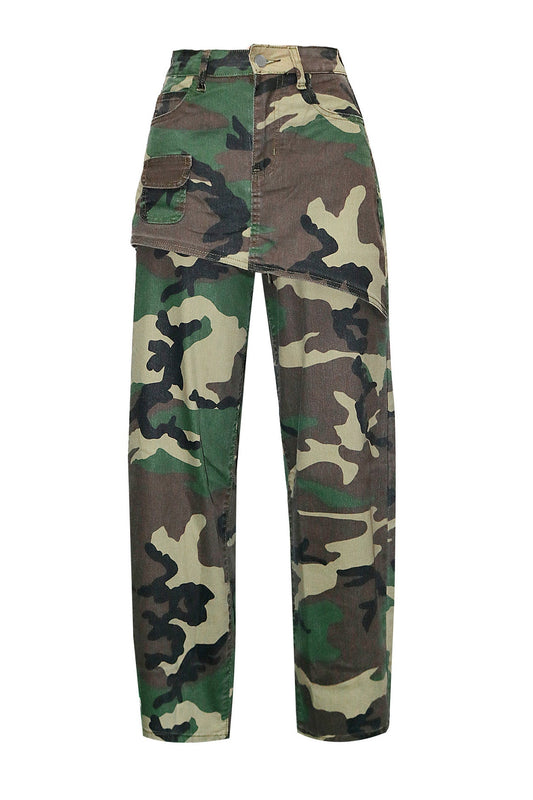 Camo Asymmetrical Skirt Overlay Wide Leg Pants Lavish Daily