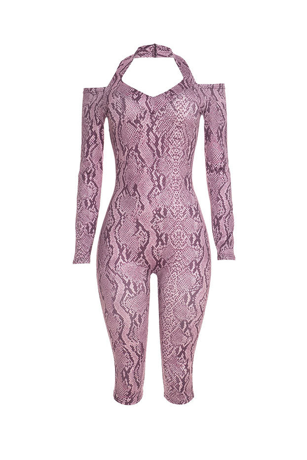 Snake-Print Halter Capri Jumpsuit Lavish Daily