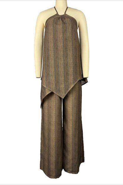 Striped Flowy Halter Pant Set Lavish Daily