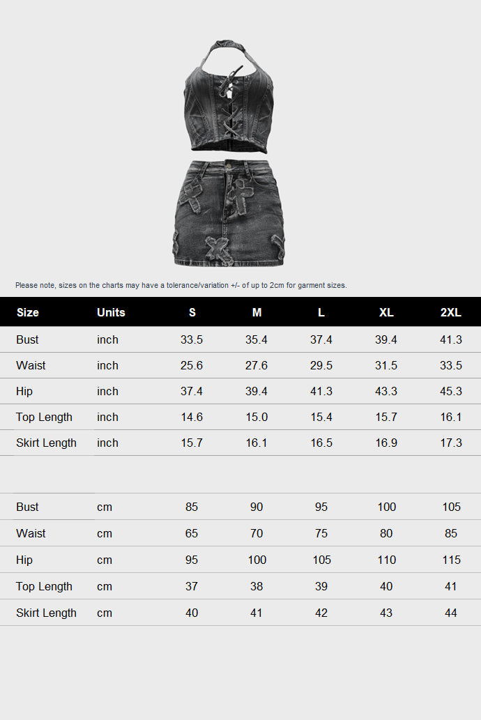 Denim Skirt U-Neck Two-Piece Set Lavish Daily