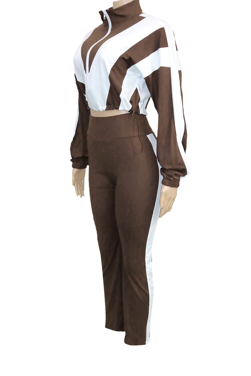 Sporty Color Block 2-Piece Tracksuit Lavish Daily