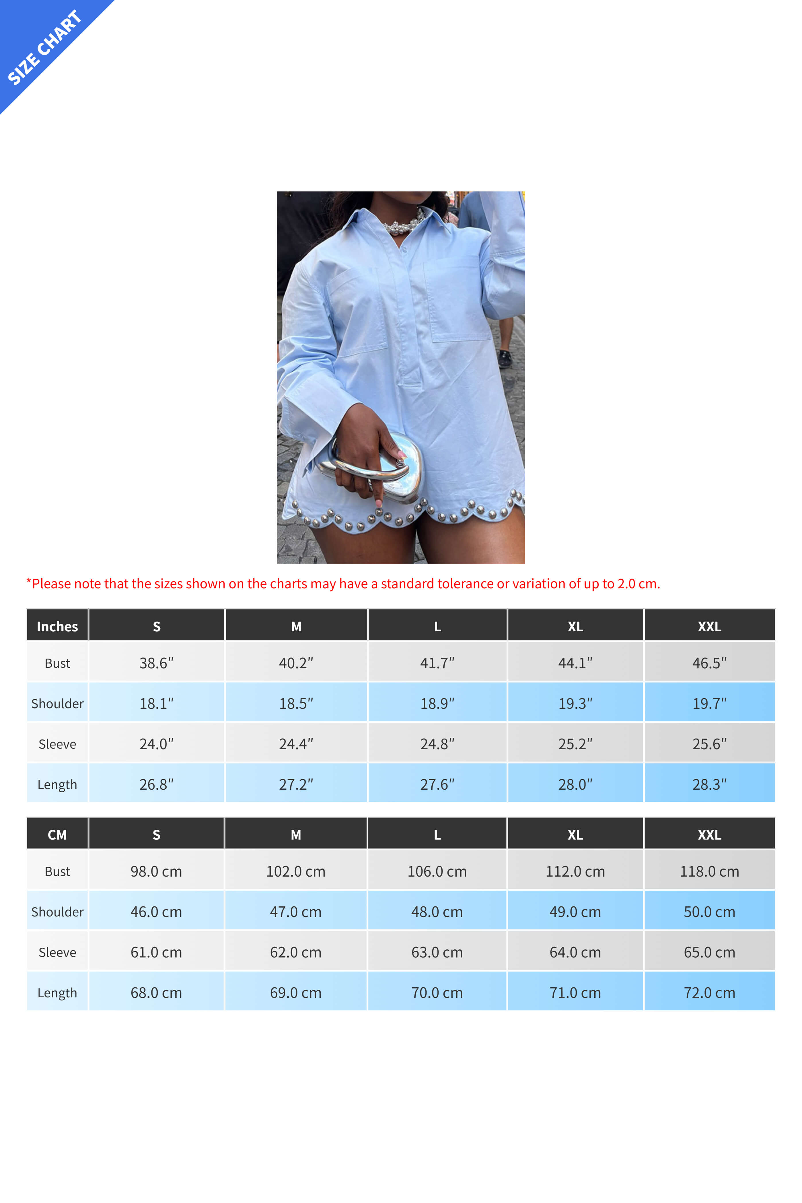 Studded Scallop-Hem Single-Breasted Shirt Lavish Daily
