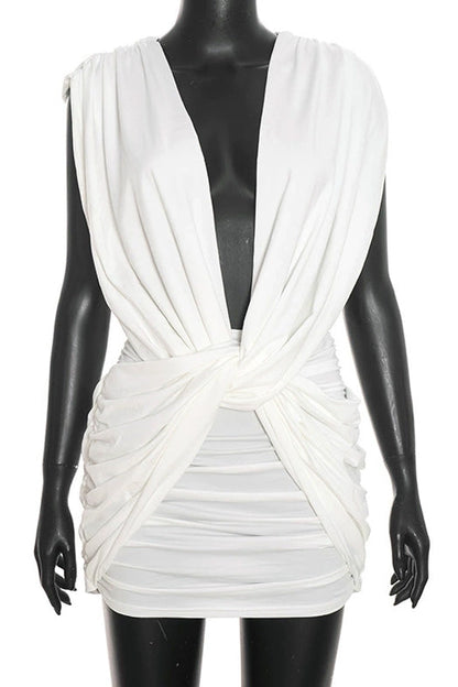 Plunging Twist Front Backless Mini Dress Lavish Daily