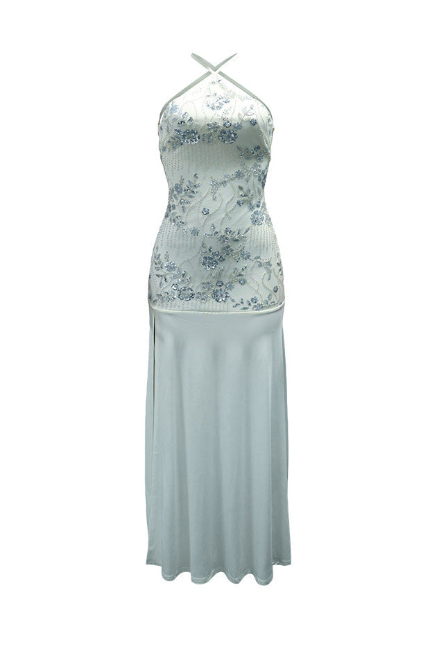 Sequin Floral Halter Mermaid Maxi Dress Lavish Daily