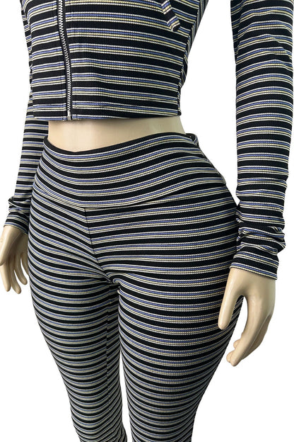 Striped Zip Hoodie & Foldover Capri Pants Set Lavish Daily