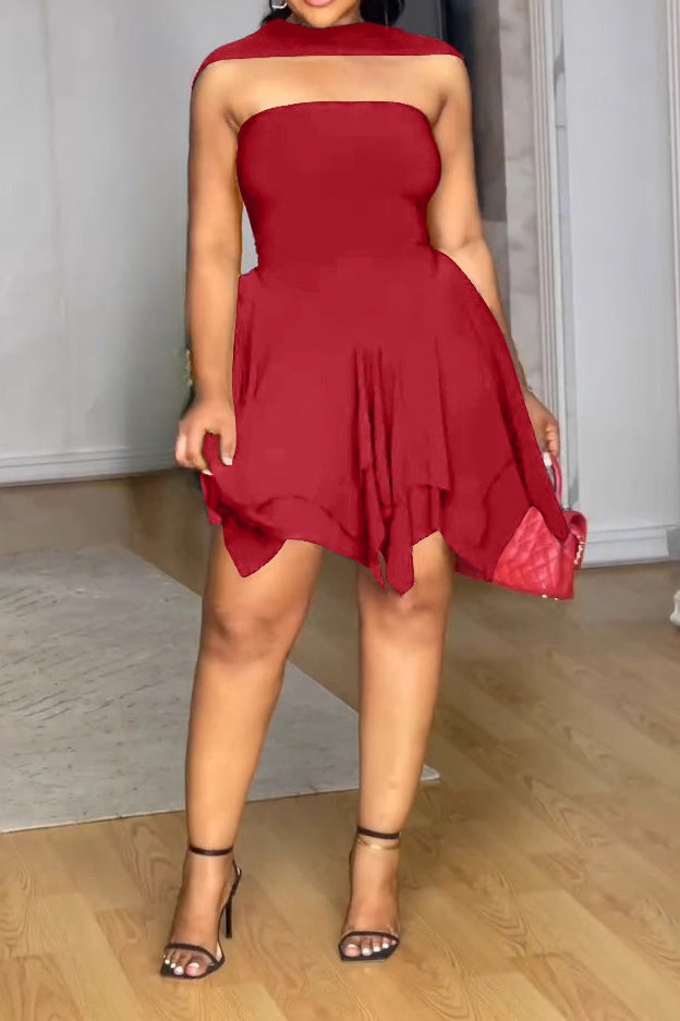 Elegant Asymmetrical Strapless Ruched Layered Dress Lavish Daily