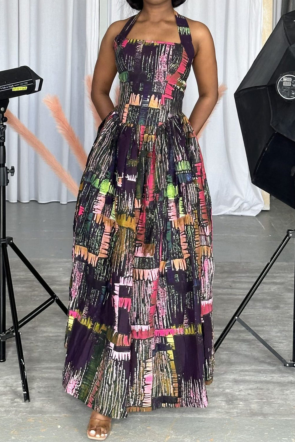 Printed Halter Neck Loose Dress Lavish Daily