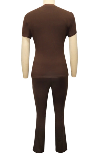 Fitted Short Sleeve Flare Pant Set Lavish Daily