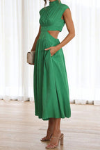 Mock Neck Cut Out Pleated Maxi Dress Lavish Daily