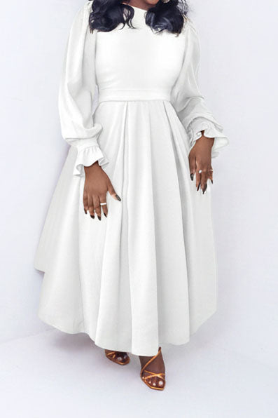 Plus Size Ruffle Cuff Pleated A-Line Midi Dress Lavish Daily