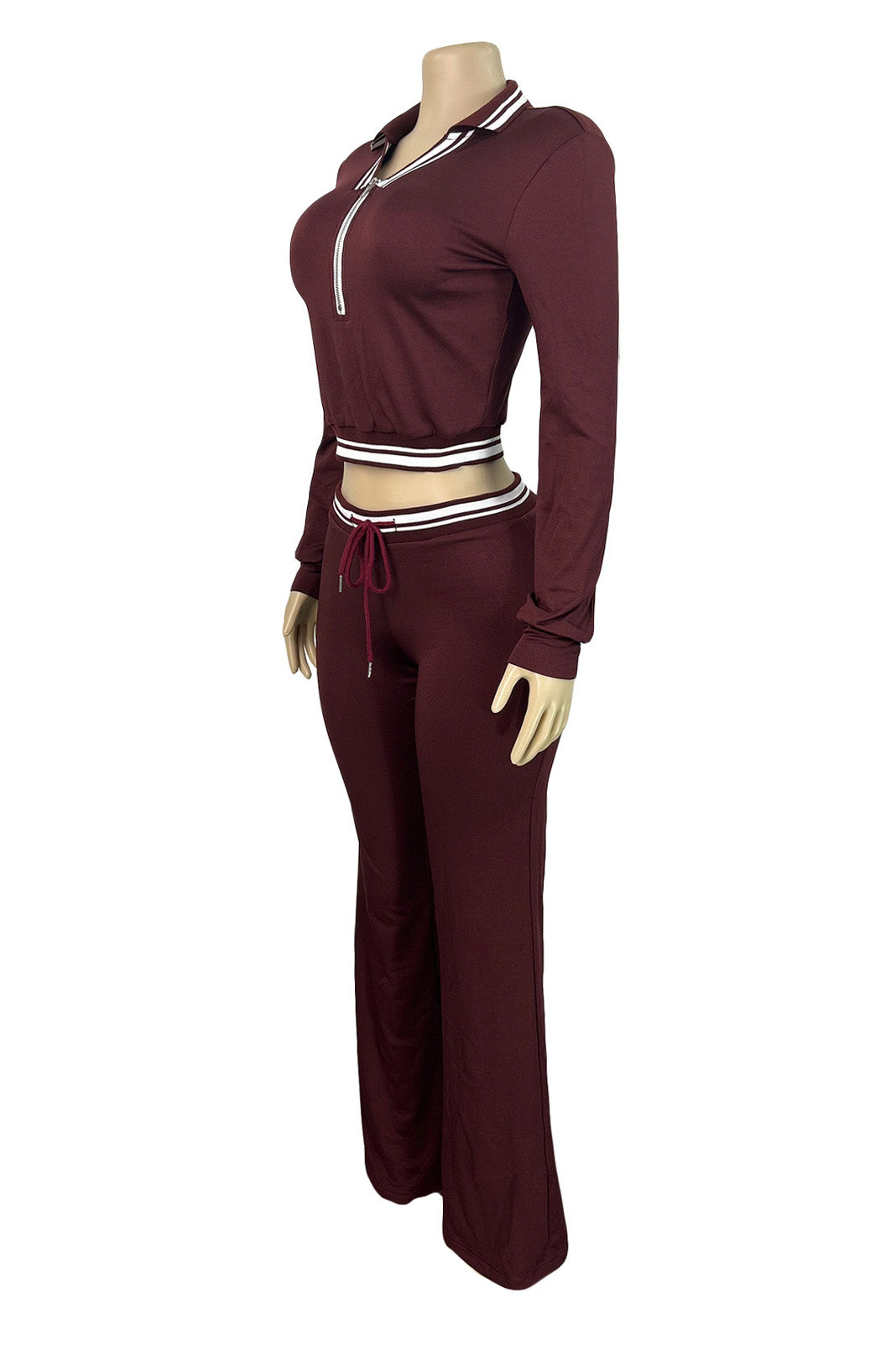 Half Zip Collar Top and Drawstring Pants Set Lavish Daily