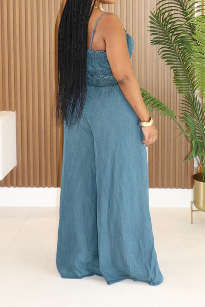 Smocked Crop Top & Wide Leg Pants Set Lavish Daily