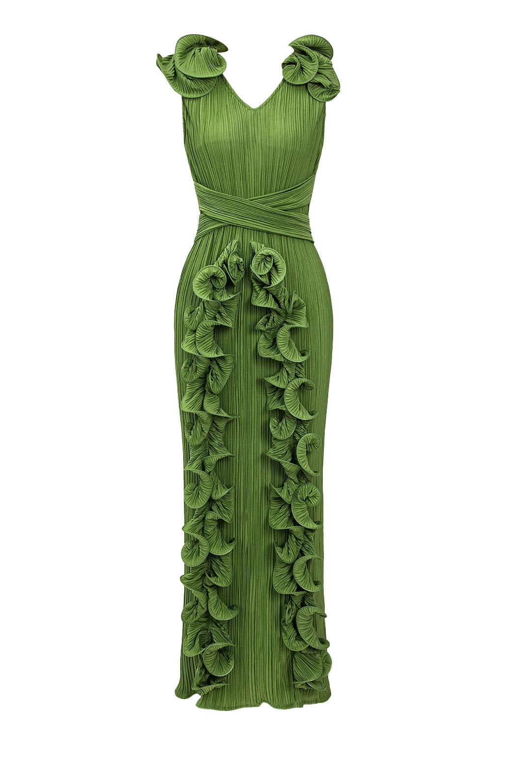 Ruffle 3D Floral V Neck Midi Dress LavishDaily