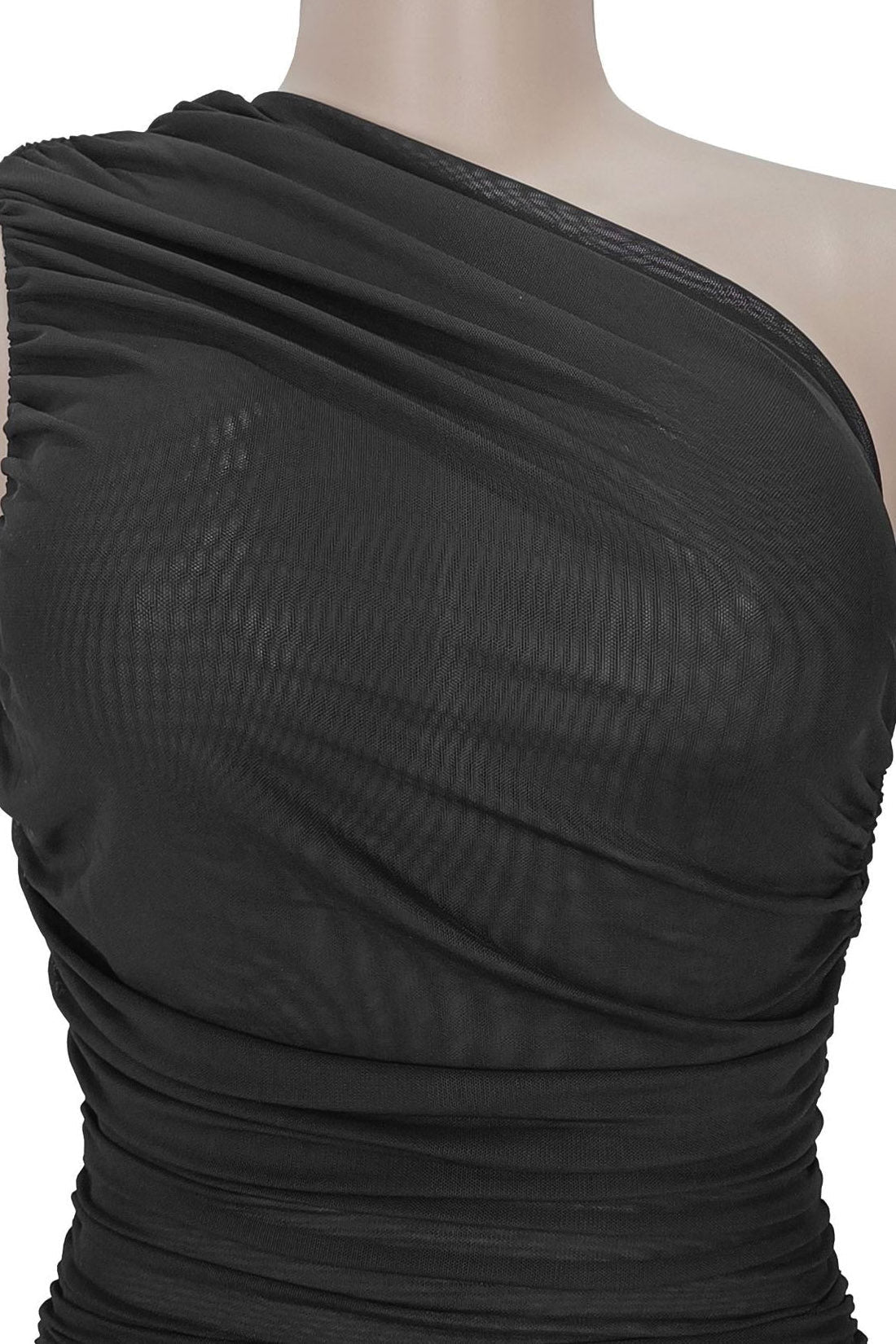 One-Shoulder Ruched Mesh Maxi Dress Lavish Daily