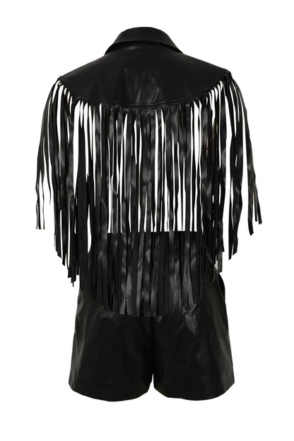 Fringed Faux-Leather Blazer & Shorts 2-Piece Set Lavish Daily