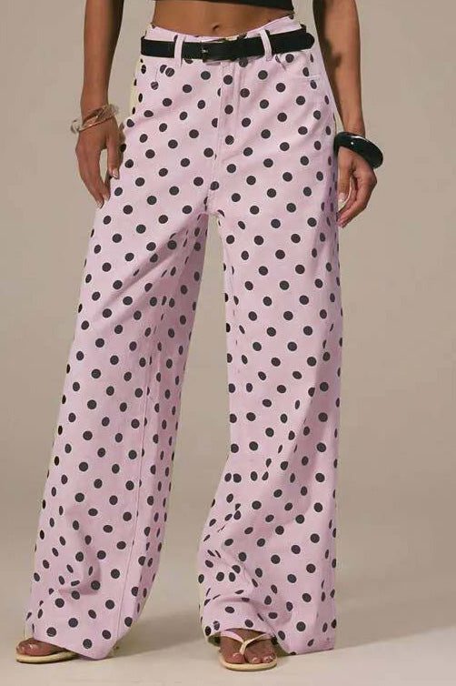 Polka Dot Non-Stretch Denim Jeans LavishDaily