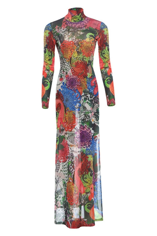 Vintage Floral High Neck Maxi Dress Lavish Daily