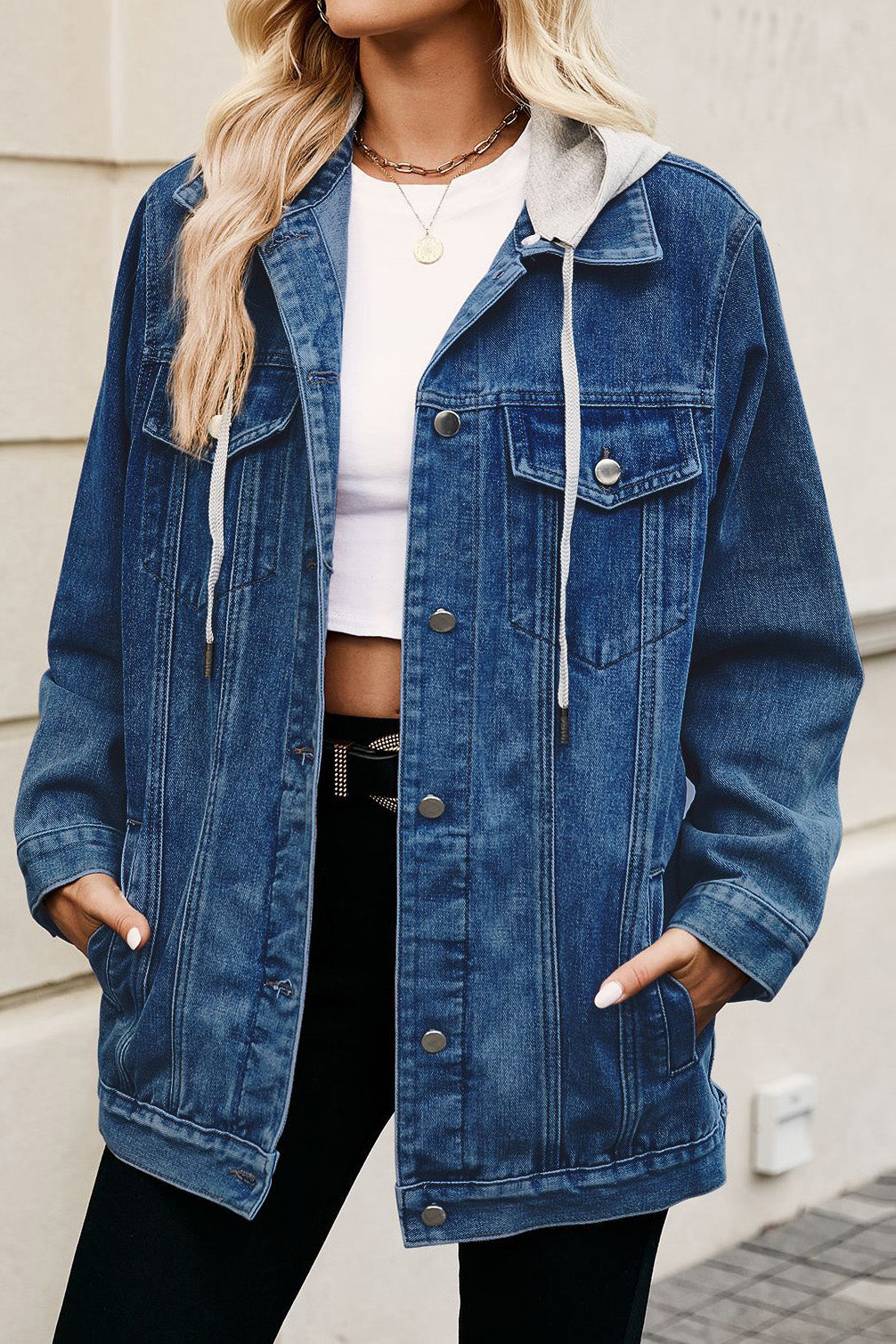 Denim Jacket with Detachable Hood Lavish Daily