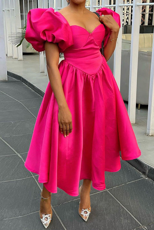 Square Neck Puff Sleeve Midi Dress Lavish Daily
