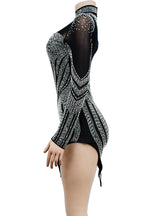 Rhinestone Embellished Sheer Mesh Mini Dress Lavish Daily