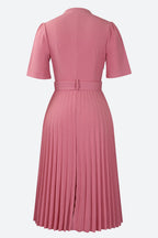 Short Sleeve V-Neck Pleated Slim Waist Dress Lavish Daily