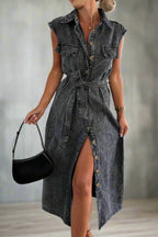 Sleeveless Denim Shirt Dress Lavish Daily