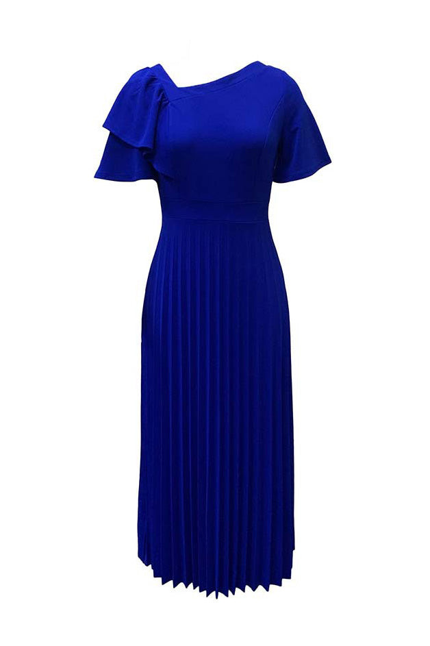 Pleated Flounce Sleeve Slim Fit Dress Lavish Daily